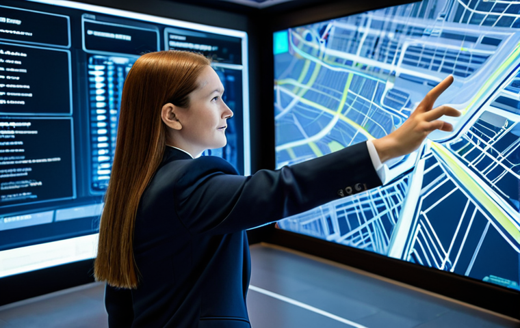 A professional urban planner, fully clothed in a modest business suit, standing confidently in a futuristic smart city control center. Large, interactive holographic screens display real-time traffic flow, public transport networks, and data visualizations. The environment is sleek and modern, with soft, ambient lighting. The planner is gesturing towards a screen, showcasing a vision of integrated technologies for sustainable urban mobility. Perfect anatomy, natural pose, correct proportions, well-formed hands, proper finger count, natural body proportions, professional photography, high quality, safe for work, appropriate content, family-friendly.