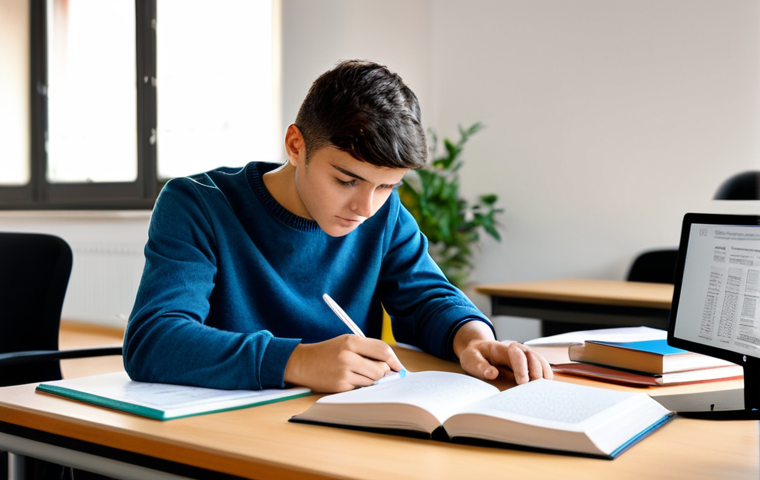 **
"A student in appropriate study attire, fully clothed, studying the Spanish traffic code (Código de Circulación) at a desk with open books and a tablet displaying a practice exam. Background: A well-lit, tidy room. Safe for work, professional, appropriate content, perfect anatomy, natural proportions, family-friendly, high quality."
**