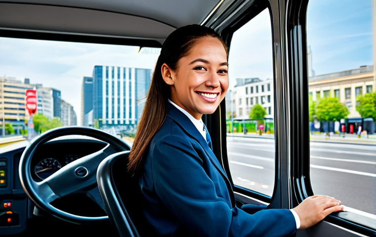 도로교통사 자격증으로 취업 가능한 직종 - Public Transportation Professional**
"A fully clothed, professional female bus driver in a modest u...