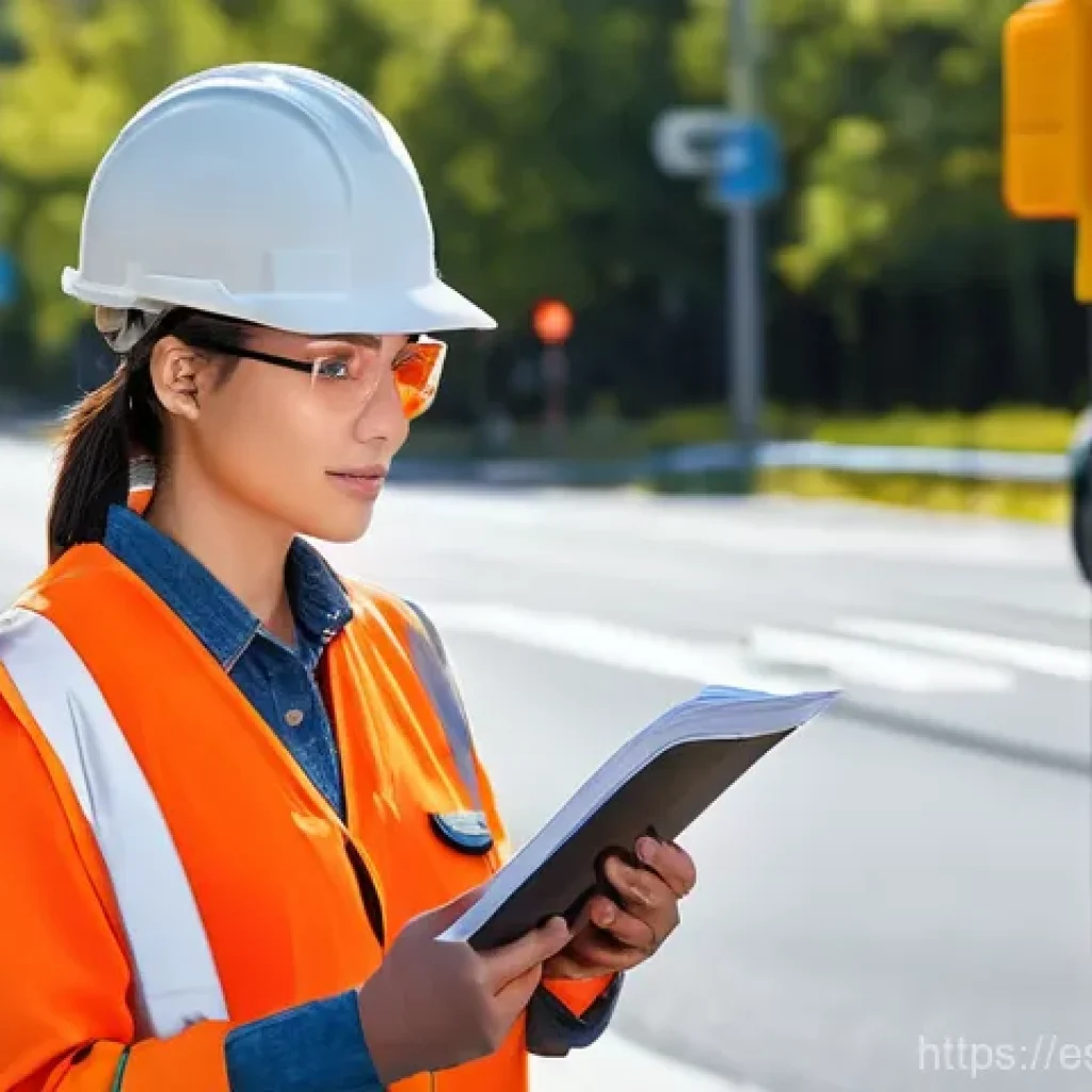 도로교통사와 교통안전 관리 차이점 - **Prompt 1: The Diligent Road Safety Technician**
"A highly detailed, realistic image of a femal...