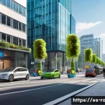 도로교통사 관련 직무의 장래성 - **Prompt:** A vibrant, futuristic city street bustling with activity during daytime. The scene showc...